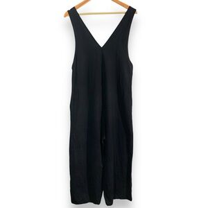 Maison Mascallier Women's Black Wide Leg V-Neck Cropped Jumpsuit